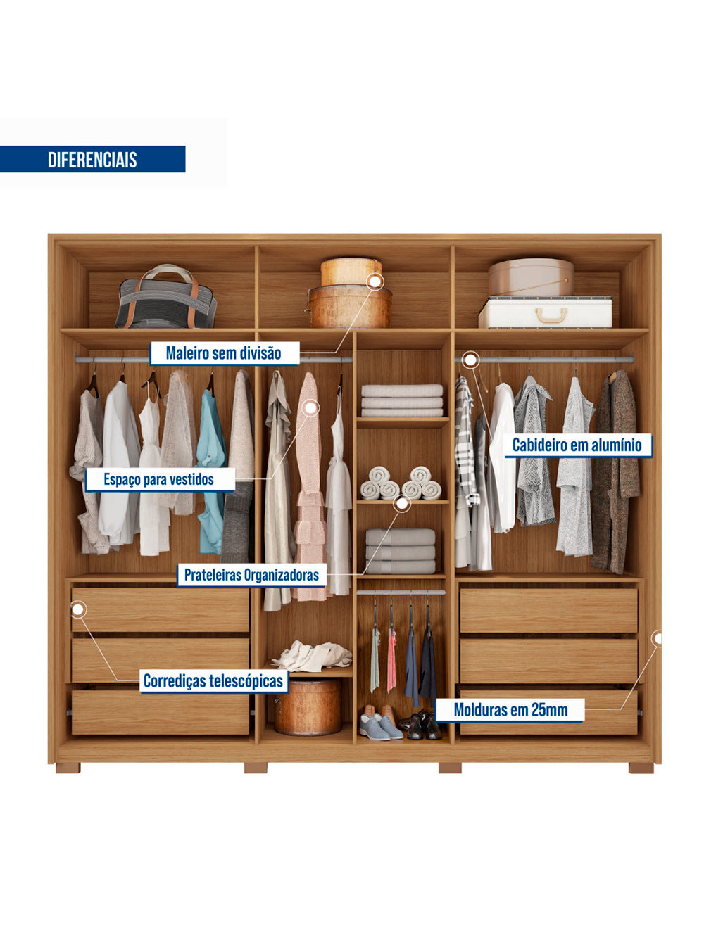Guarda Roupa Casal Apollo 6 Portas 6 Gavetas Caemmun