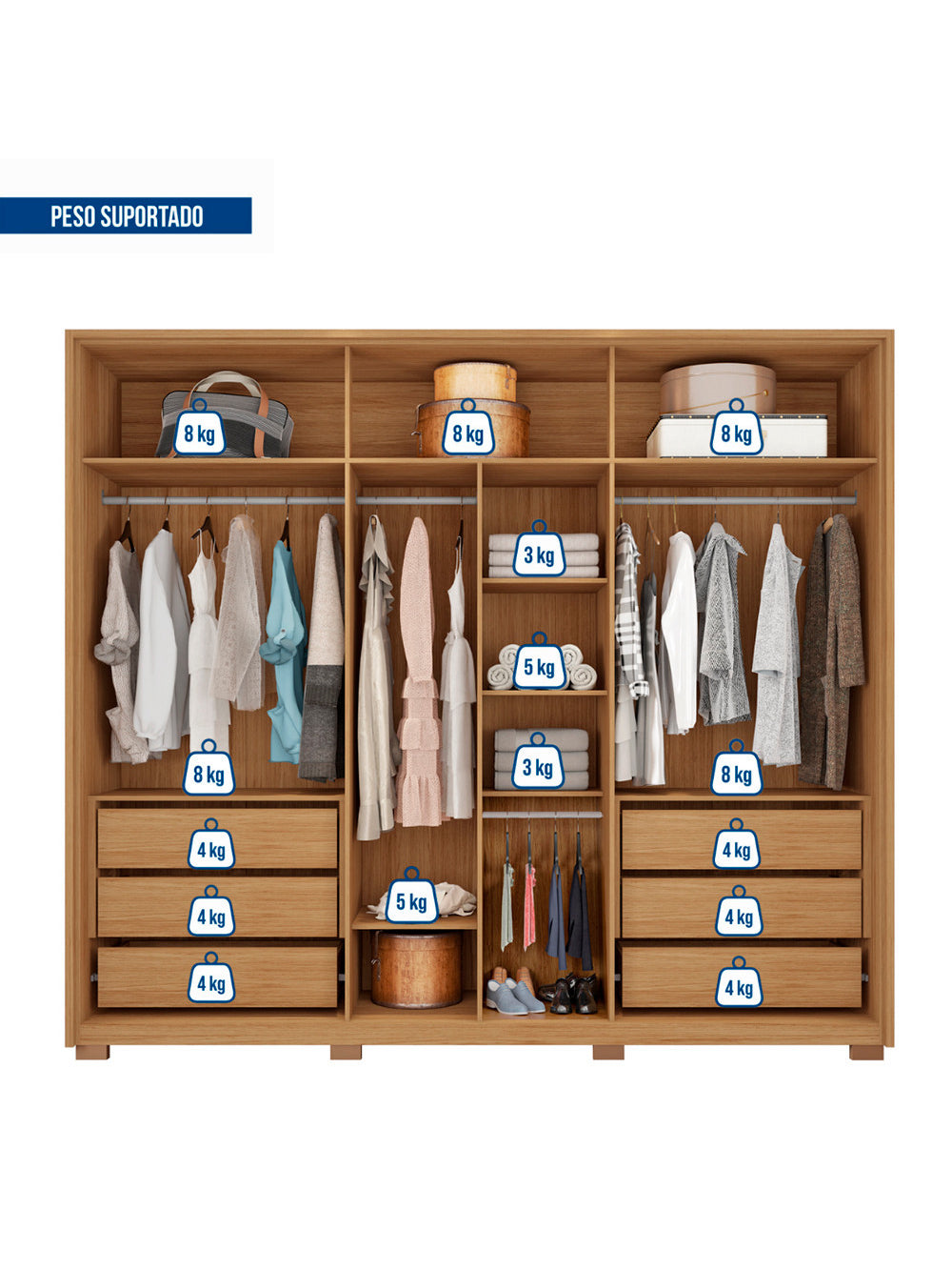 Guarda Roupa Casal Apollo 6 Portas 6 Gavetas Caemmun