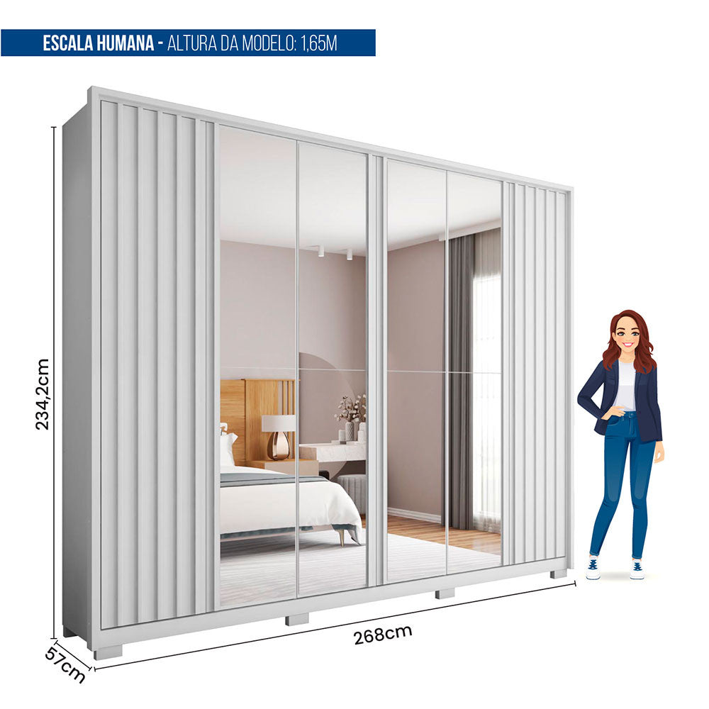 Guarda Roupa Casal Apollo Double Lux com Espelhos 6 Portas 6 Gavetas Caemmun