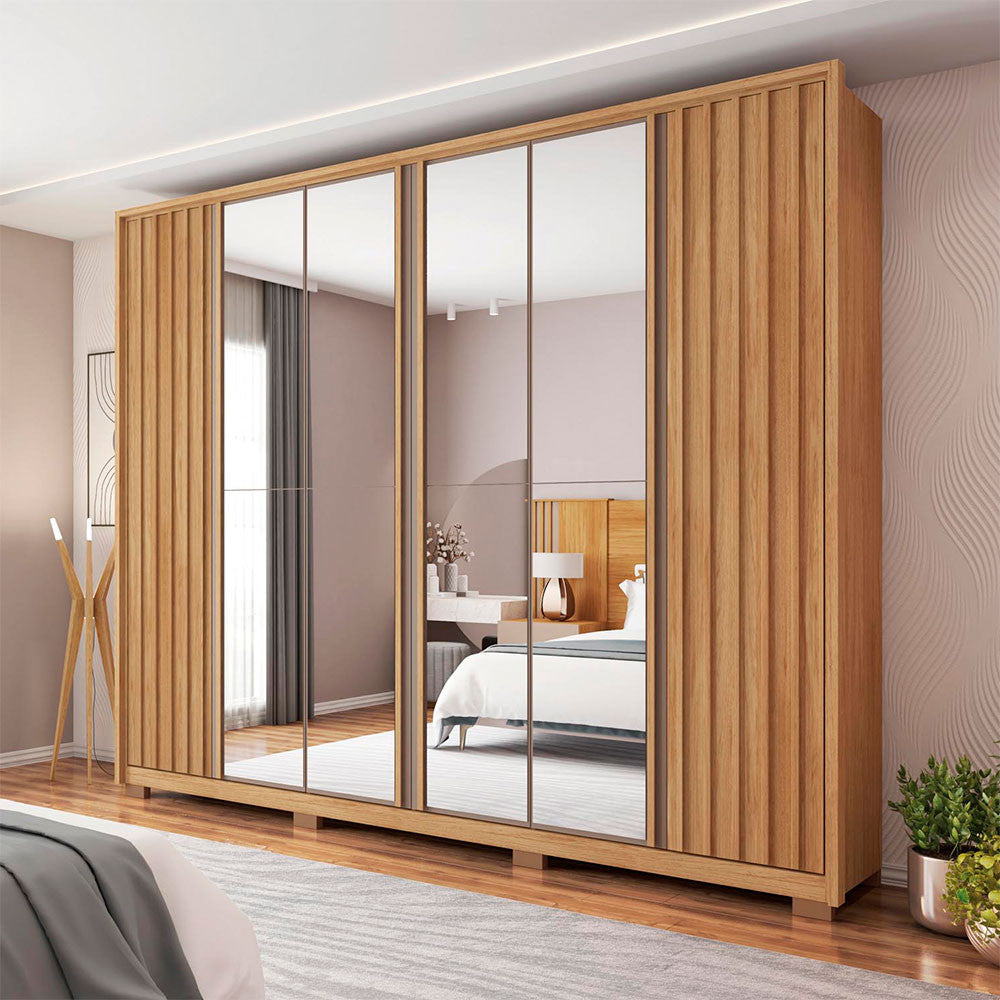 Guarda Roupa Casal Apollo Double Lux com Espelhos 6 Portas 6 Gavetas Caemmun