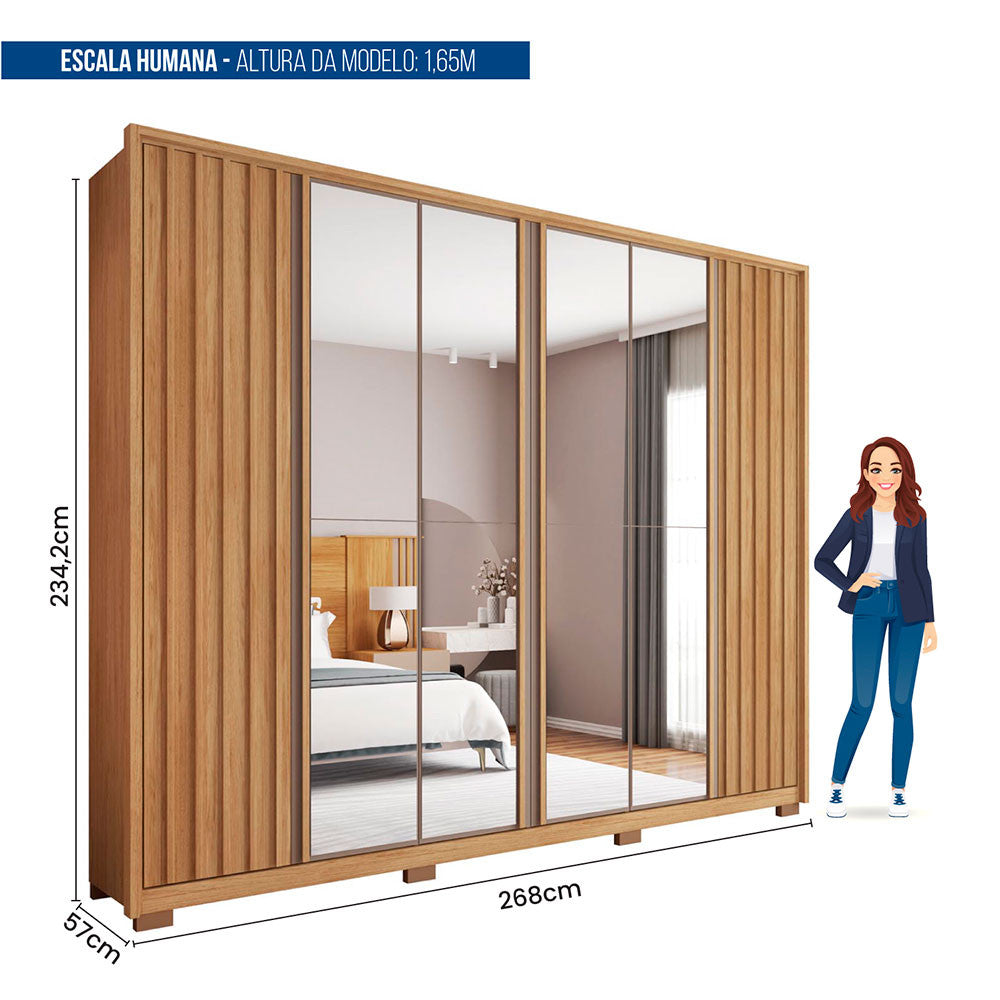 Guarda Roupa Casal Apollo Double Lux com Espelhos 6 Portas 6 Gavetas Caemmun