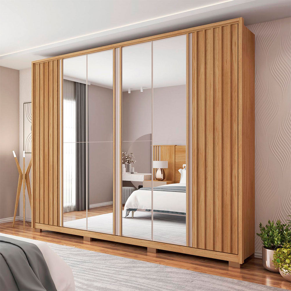 Guarda Roupa Casal Apollo Double Lux com Espelhos 6 Portas 6 Gavetas Caemmun