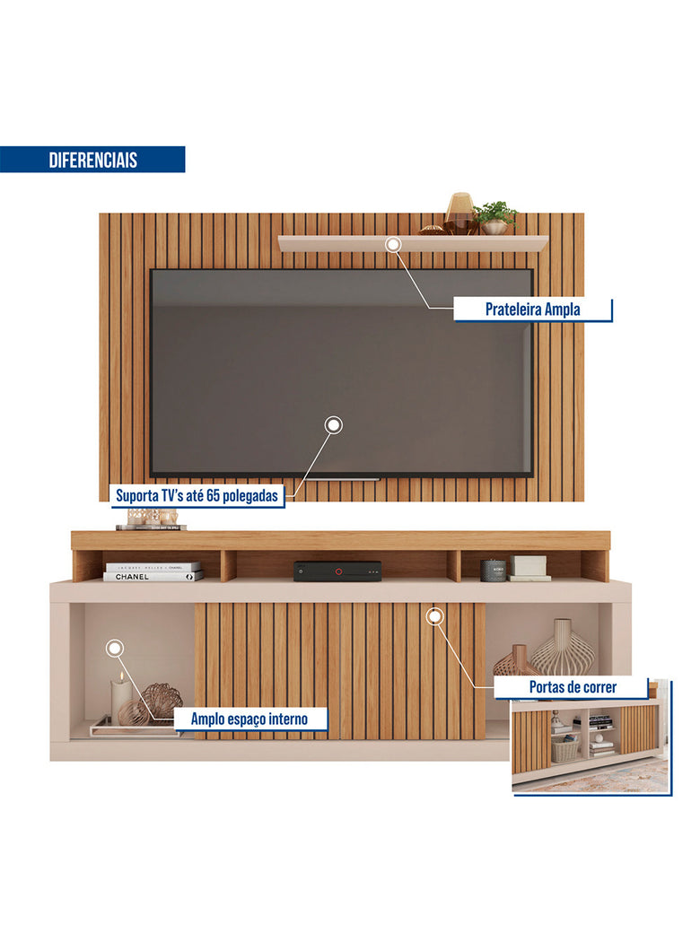 Rack com Painel para TV até 60 Polegadas New Oscar Caemmun