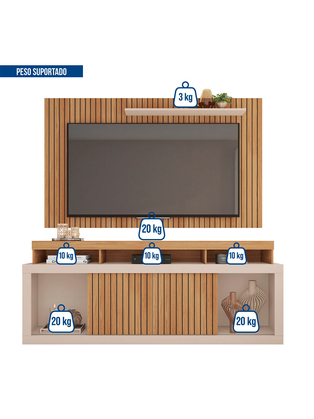 Rack com Painel para TV até 60 Polegadas New Oscar Caemmun