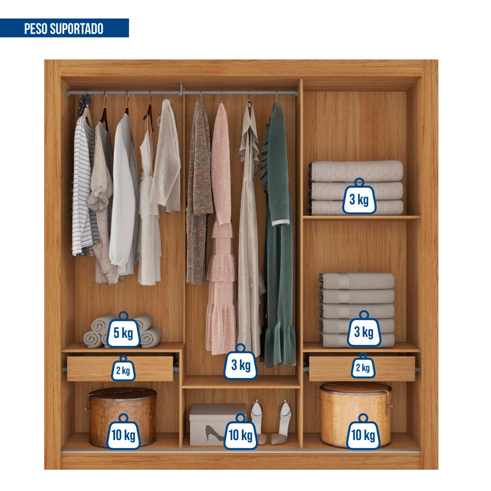 Guarda Roupa com Espelhos 3 Portas 2 Gavetas Santiago Caemmun