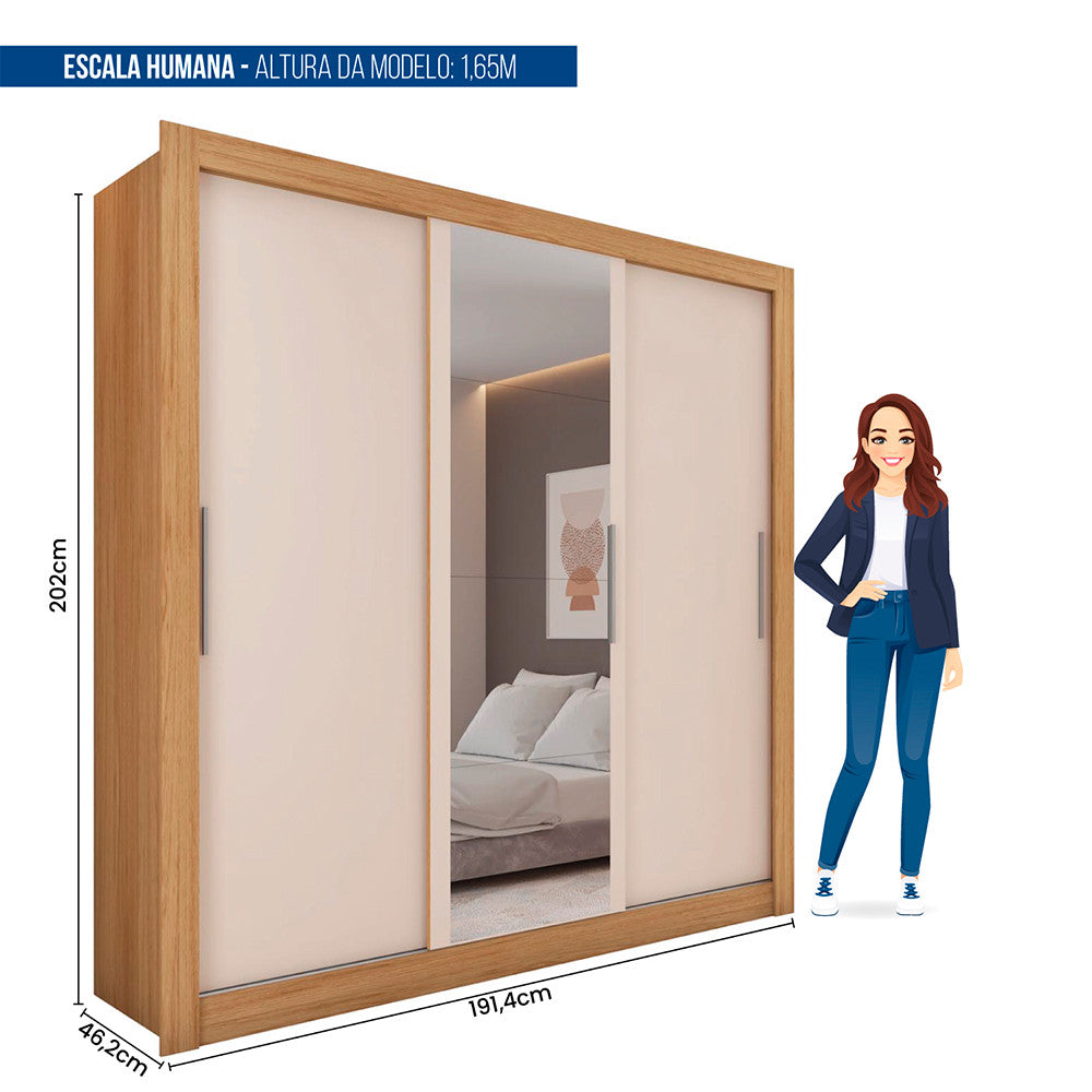 Guarda Roupa com Espelhos 3 Portas 2 Gavetas Santiago Caemmun