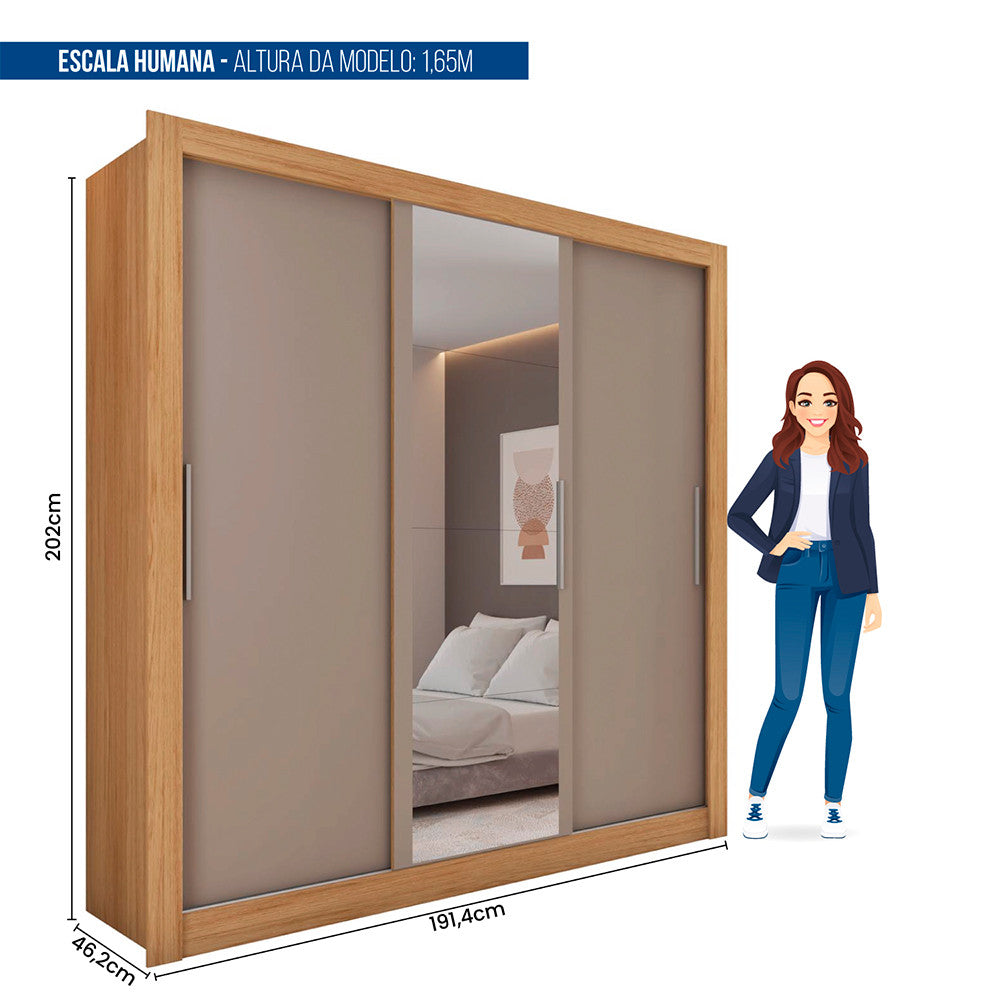 Guarda Roupa com Espelhos 3 Portas 2 Gavetas Santiago Caemmun