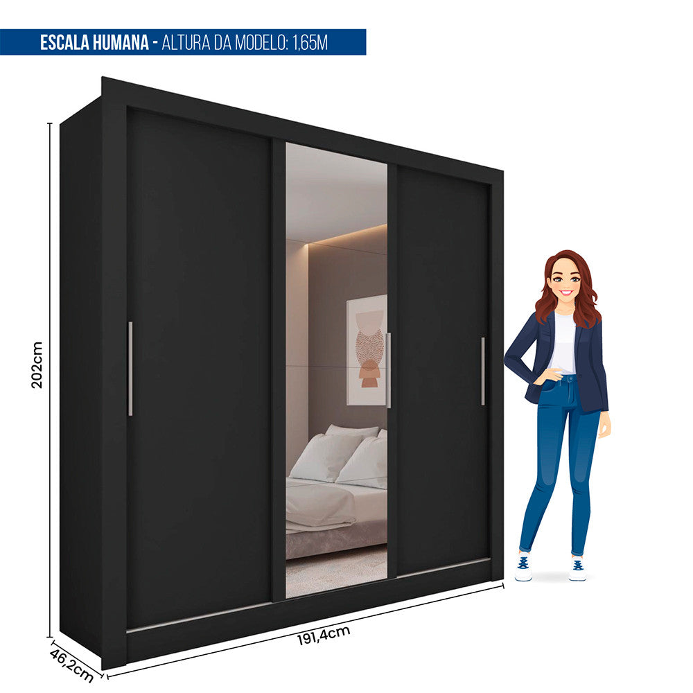 Guarda Roupa com Espelhos 3 Portas 4 Gavetas Santiago Caemmun