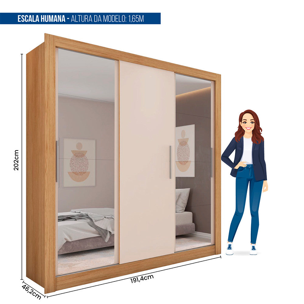 Guarda Roupa com Espelhos 3 Portas 2 Gavetas Santiago Caemmun