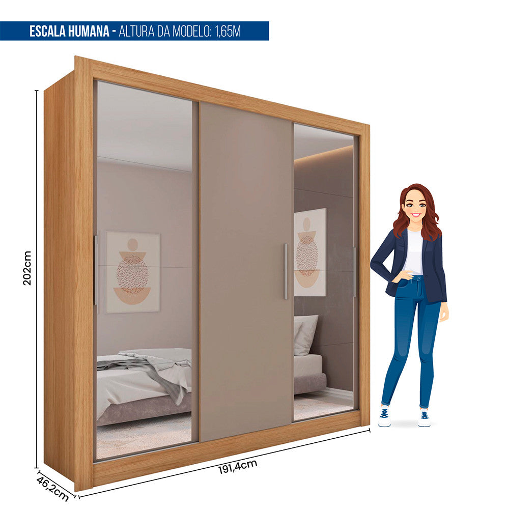 Guarda Roupa com Espelhos 3 Portas 2 Gavetas Santiago Caemmun