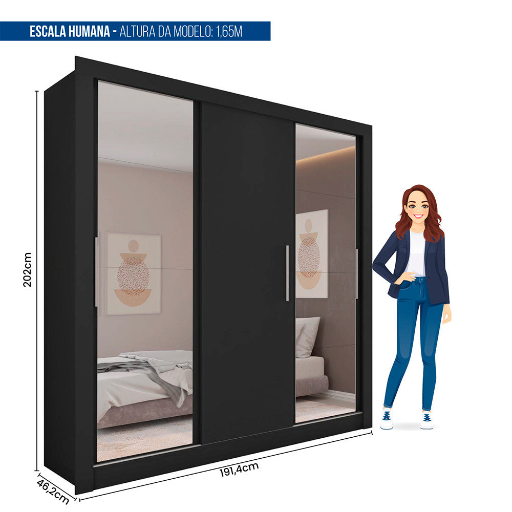 Guarda Roupa com Espelhos 3 Portas 4 Gavetas Santiago Caemmun