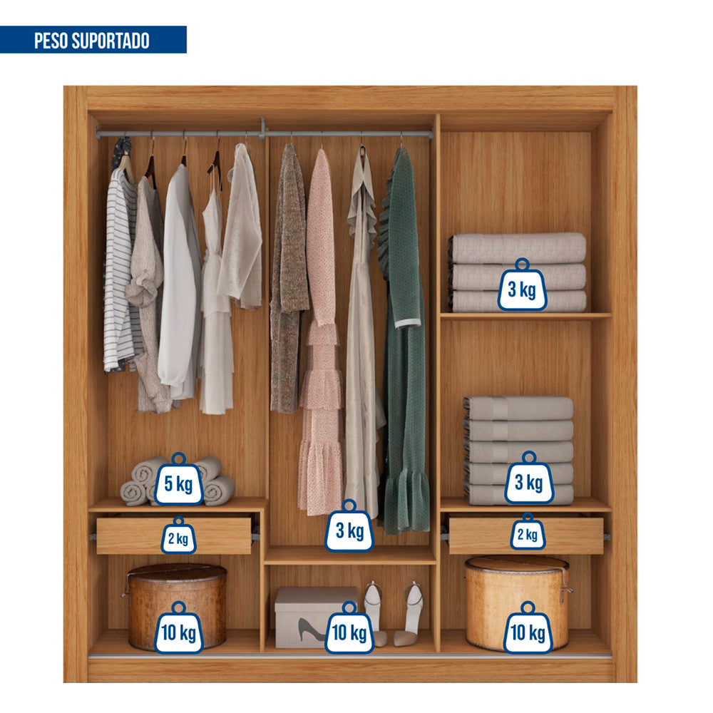 Guarda Roupa com Espelhos 3 Portas 2 Gavetas Santiago Caemmun