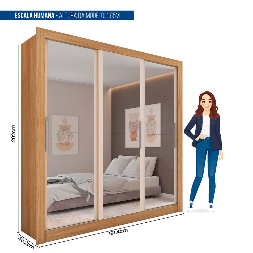 Guarda Roupa com Espelhos 3 Portas 2 Gavetas Santiago Caemmun