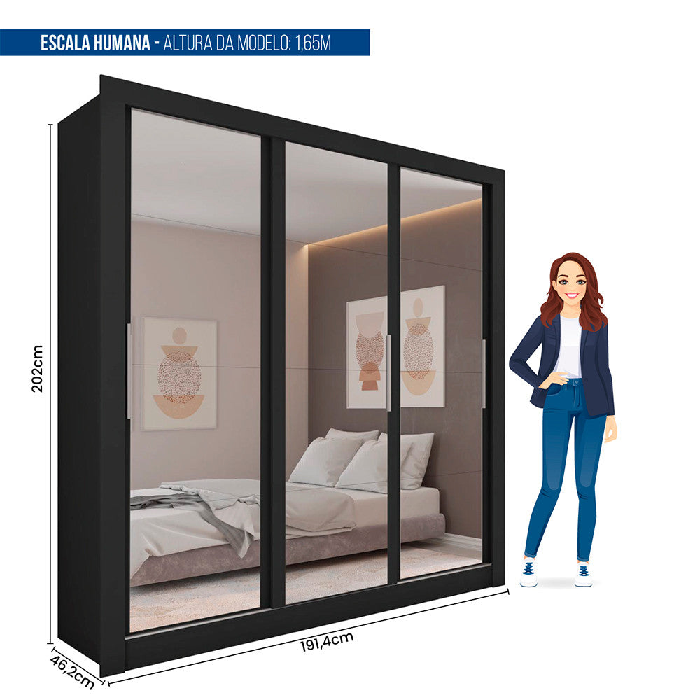 Guarda Roupa com Espelhos 3 Portas 4 Gavetas Santiago Caemmun