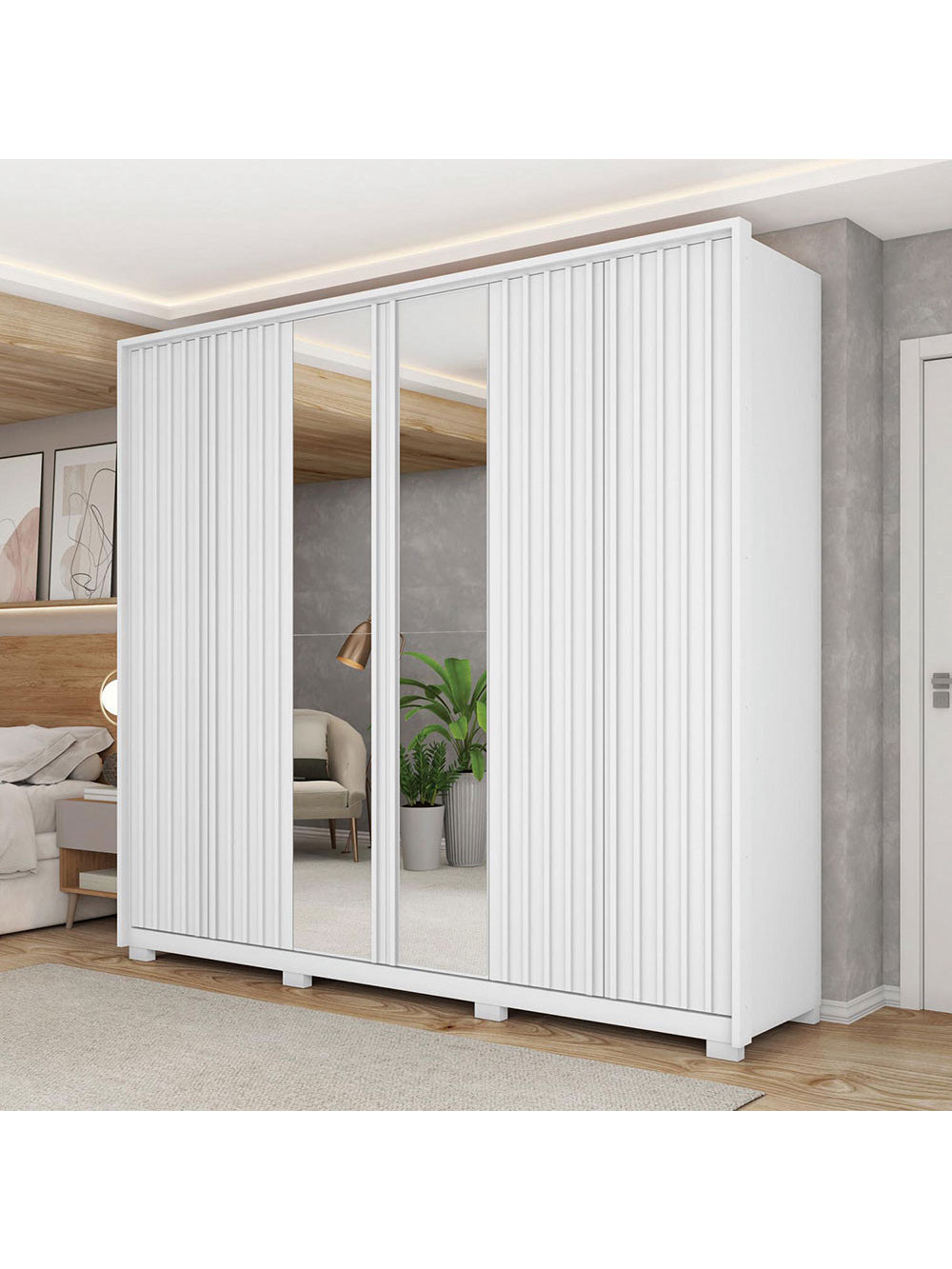 Guarda Roupa Casal Decimus com Espelhos 6 Portas 4 Gavetas com Pés Caemmun