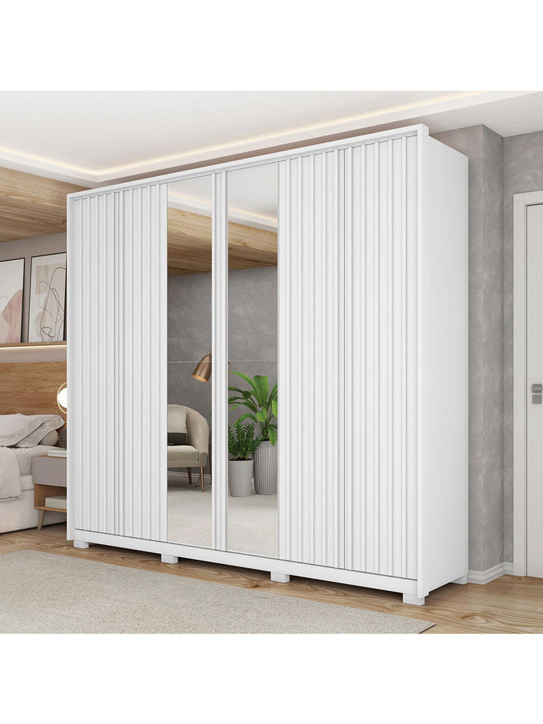 Guarda Roupa Casal Decimus com Espelhos 6 Portas 4 Gavetas com Pés Caemmun