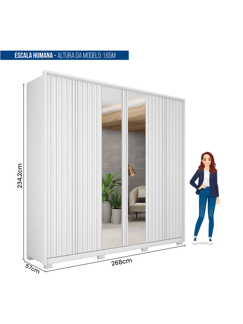 Guarda Roupa Casal Decimus com Espelhos 6 Portas 4 Gavetas com Pés Caemmun