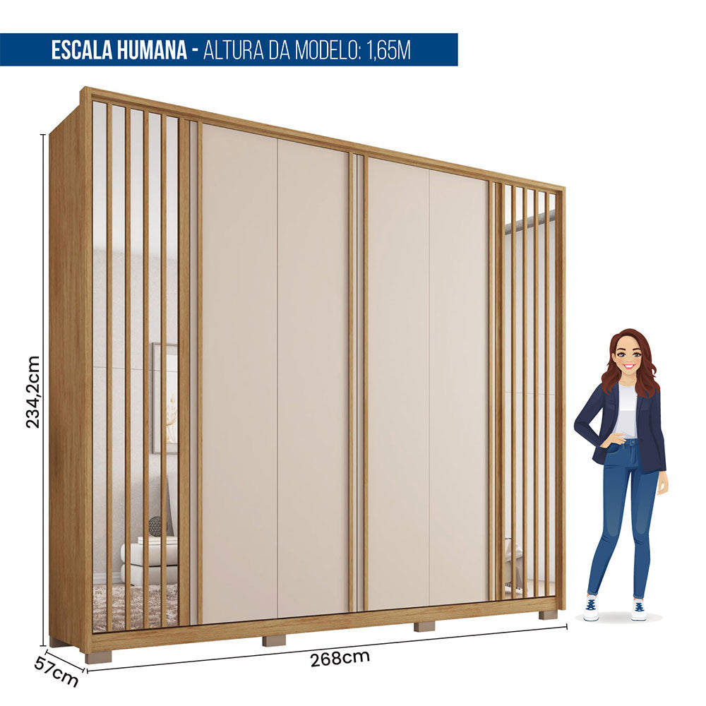 Guarda Roupa Casal Orfeus Ripado 6 Portas 4 Gavetas Caemmun