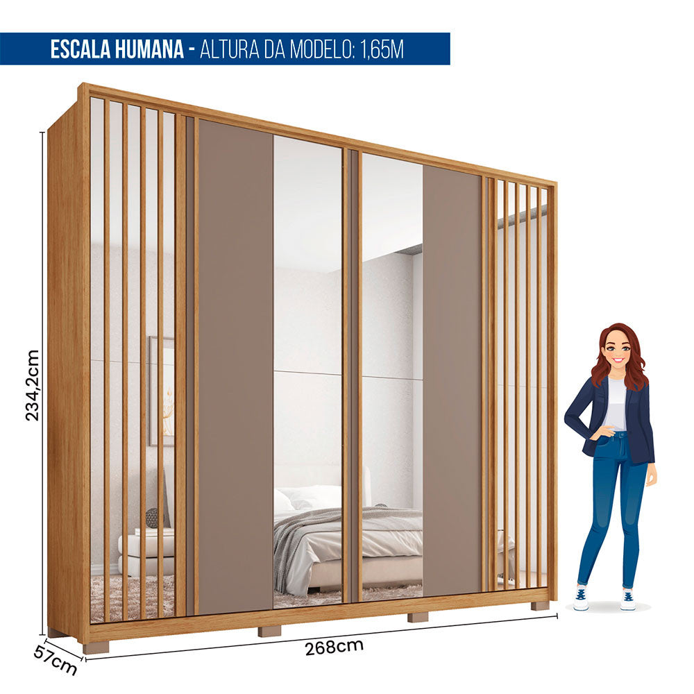 Guarda Roupa Casal Orfeus Lux com Espelhos 6 Portas 4 Gavetas Caemmun