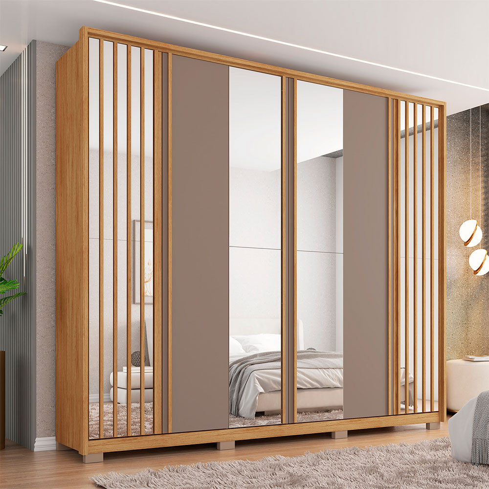 Guarda Roupa Casal Orfeus Lux com Espelhos 6 Portas 4 Gavetas Caemmun