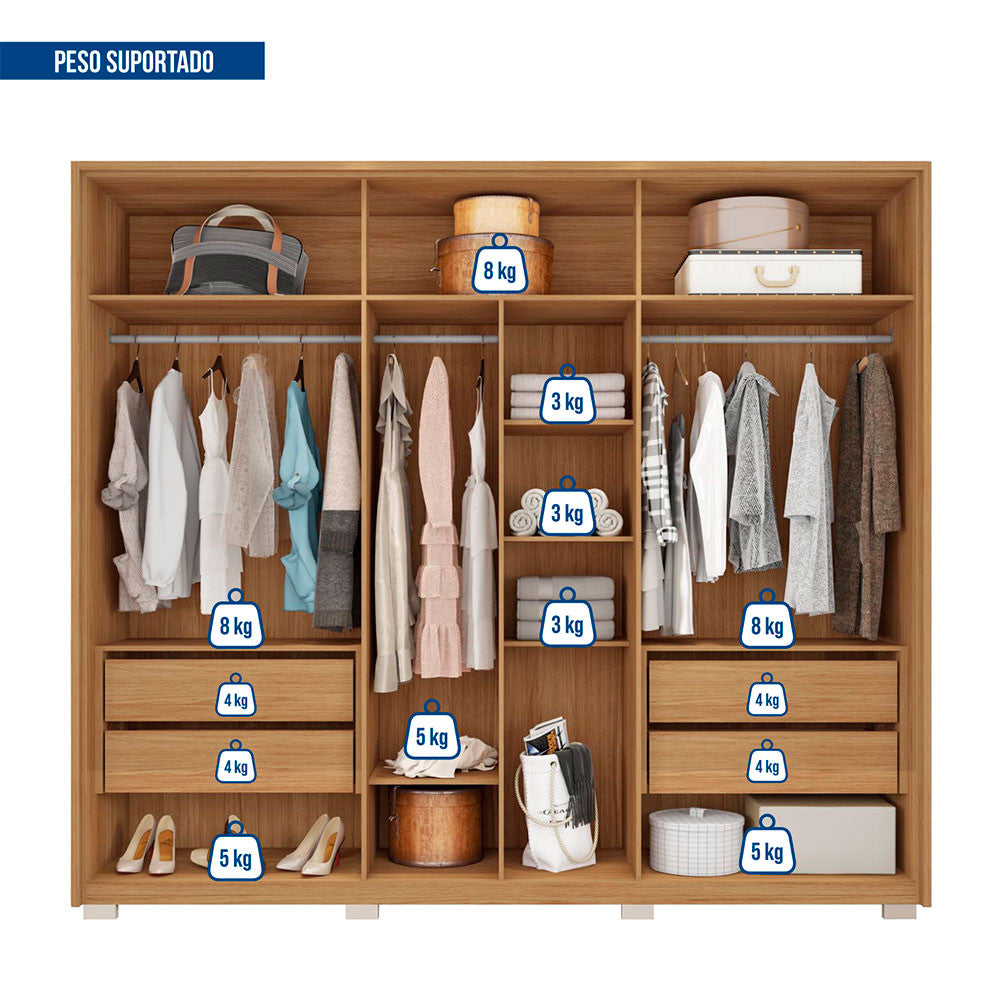 Guarda Roupa Casal Orfeus Lux com Espelhos 6 Portas 4 Gavetas Caemmun