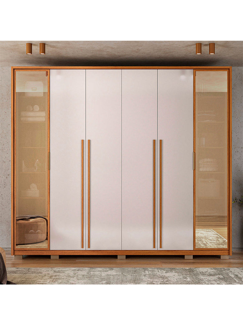 Guarda Roupa Casal Octavius com Vidro Reflecta 6 Portas 6 Gavetas Caemmun