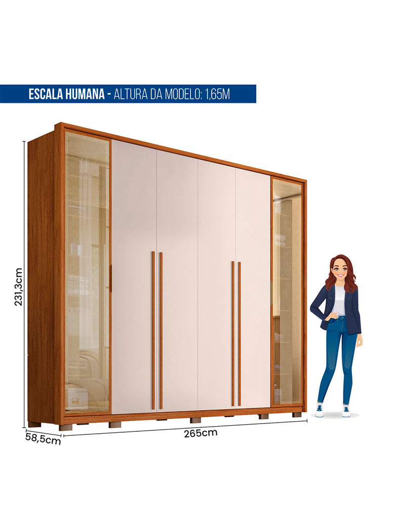 Guarda Roupa Casal Octavius com Vidro Reflecta 6 Portas 6 Gavetas Caemmun