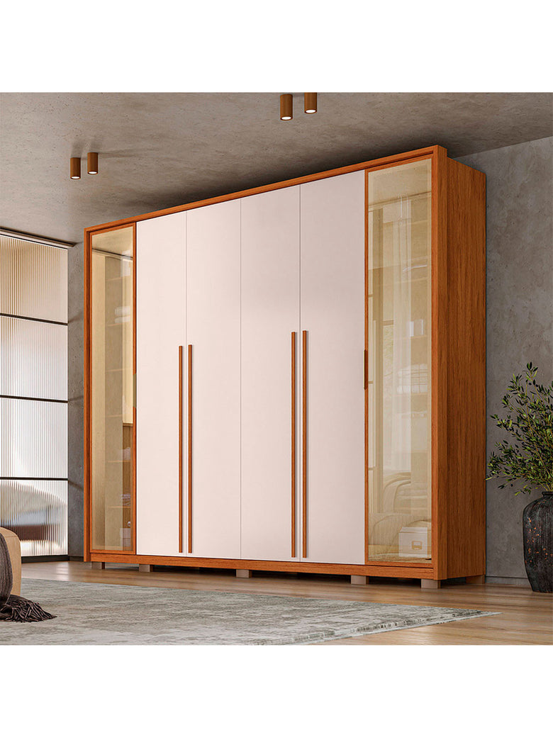 Guarda Roupa Casal Octavius com Vidro Reflecta 6 Portas 6 Gavetas Caemmun