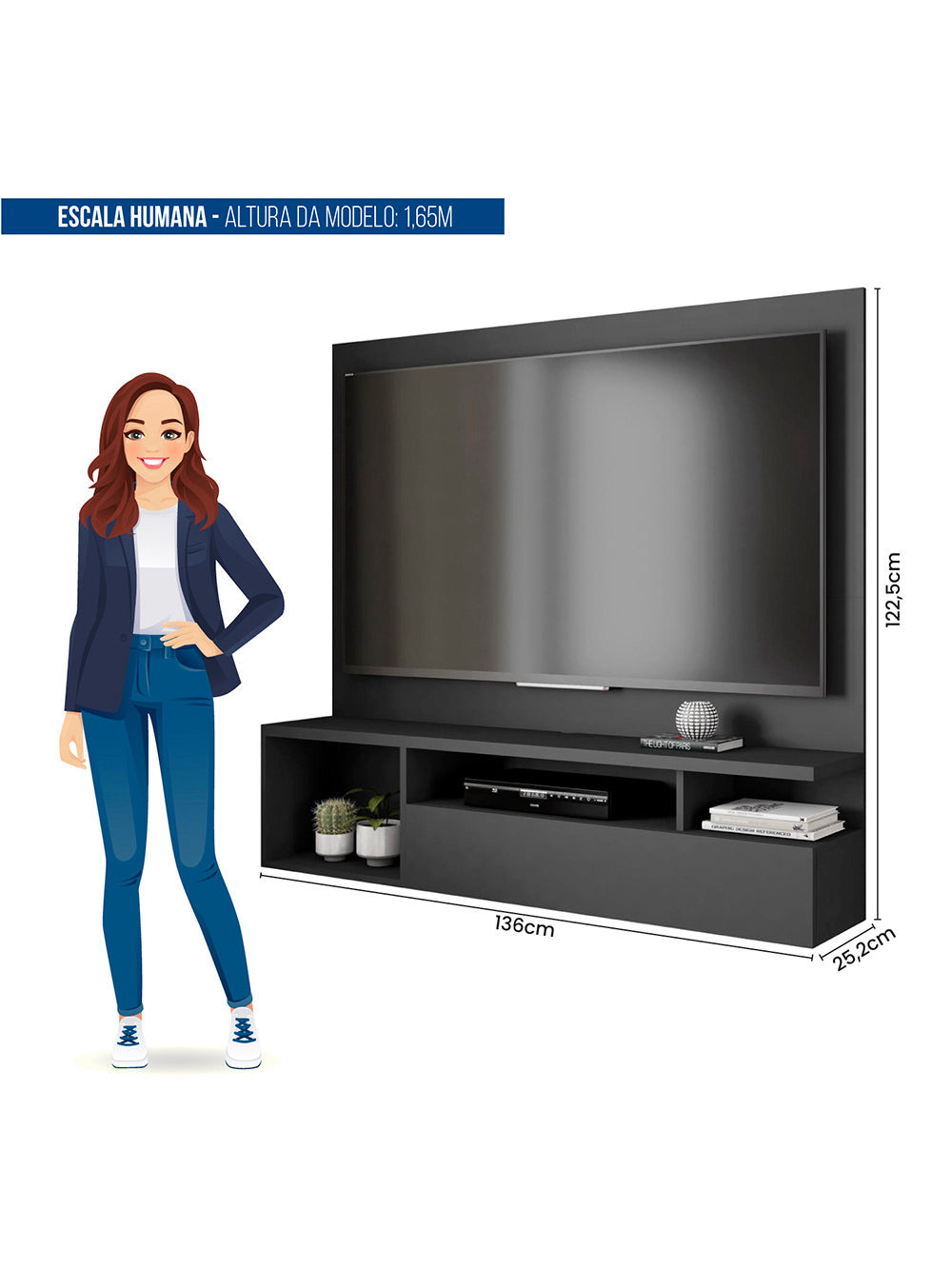 Painel para Tv até 55 Polegadas Nicho com Porta Basculante Brasil Caemmun