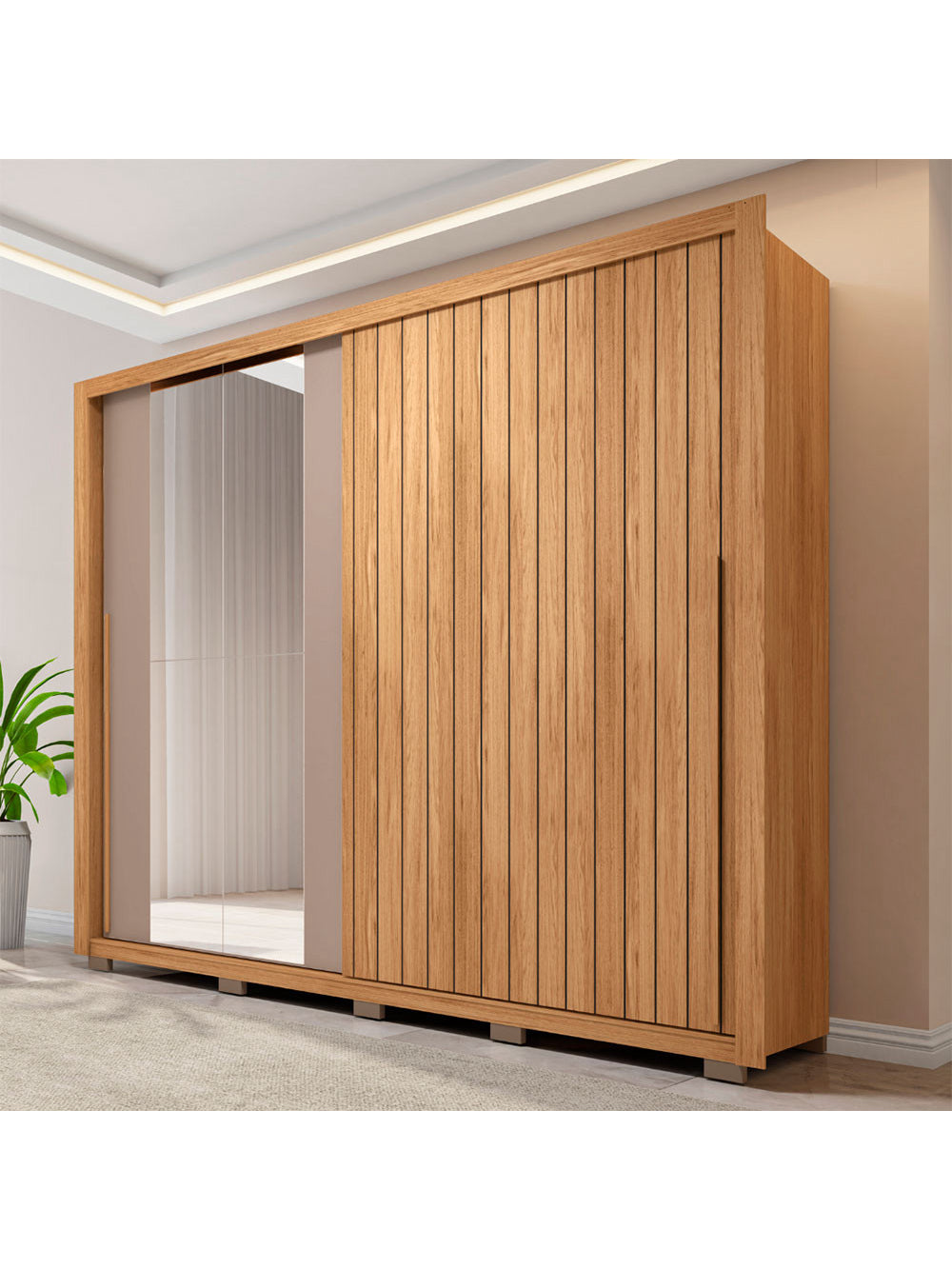 Guarda Roupa Casal Moviment com Espelhos 2 Portas 4 Gavetas Caemmun