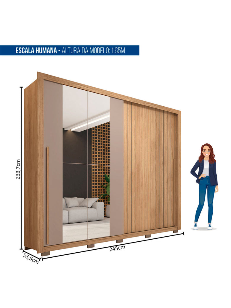 Guarda Roupa Casal Moviment com Espelhos 2 Portas 4 Gavetas Caemmun