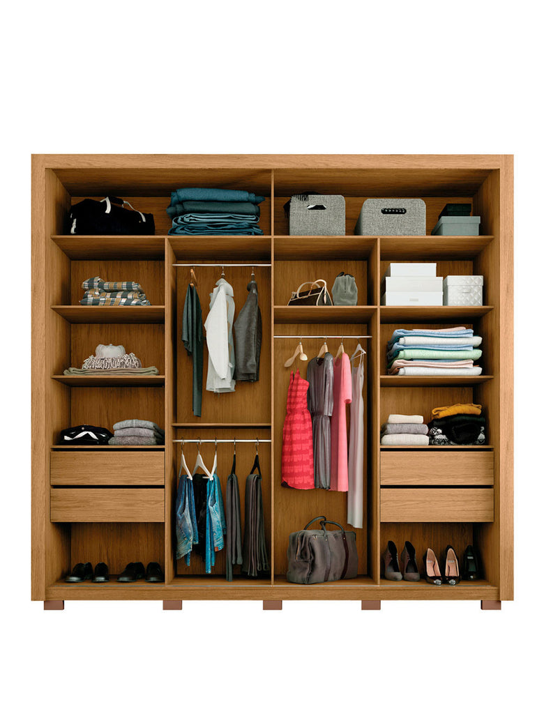 Guarda Roupa Casal Moviment com Espelhos 2 Portas 4 Gavetas Caemmun
