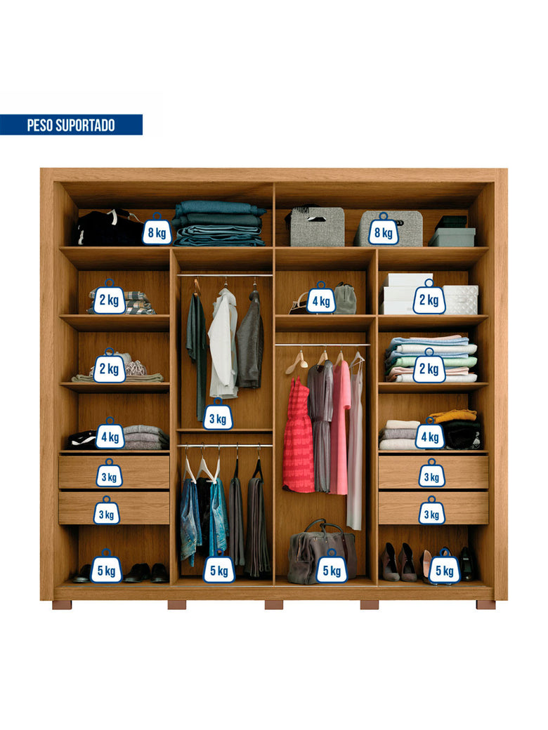 Guarda Roupa Casal Moviment com Espelhos 2 Portas 4 Gavetas Caemmun