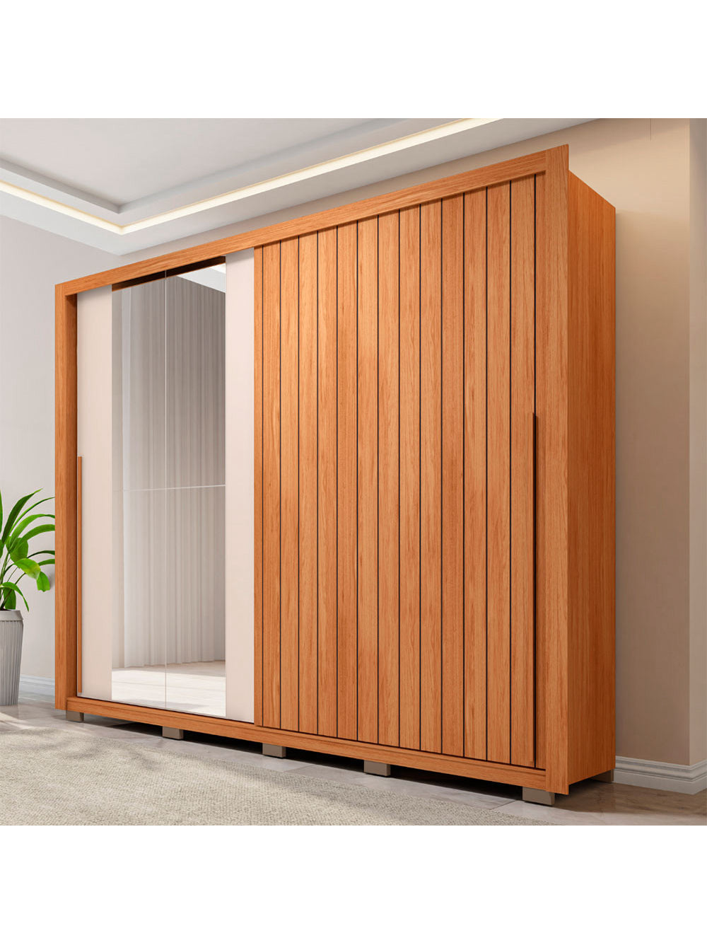 Guarda Roupa Casal Moviment com Espelhos 2 Portas 4 Gavetas Caemmun