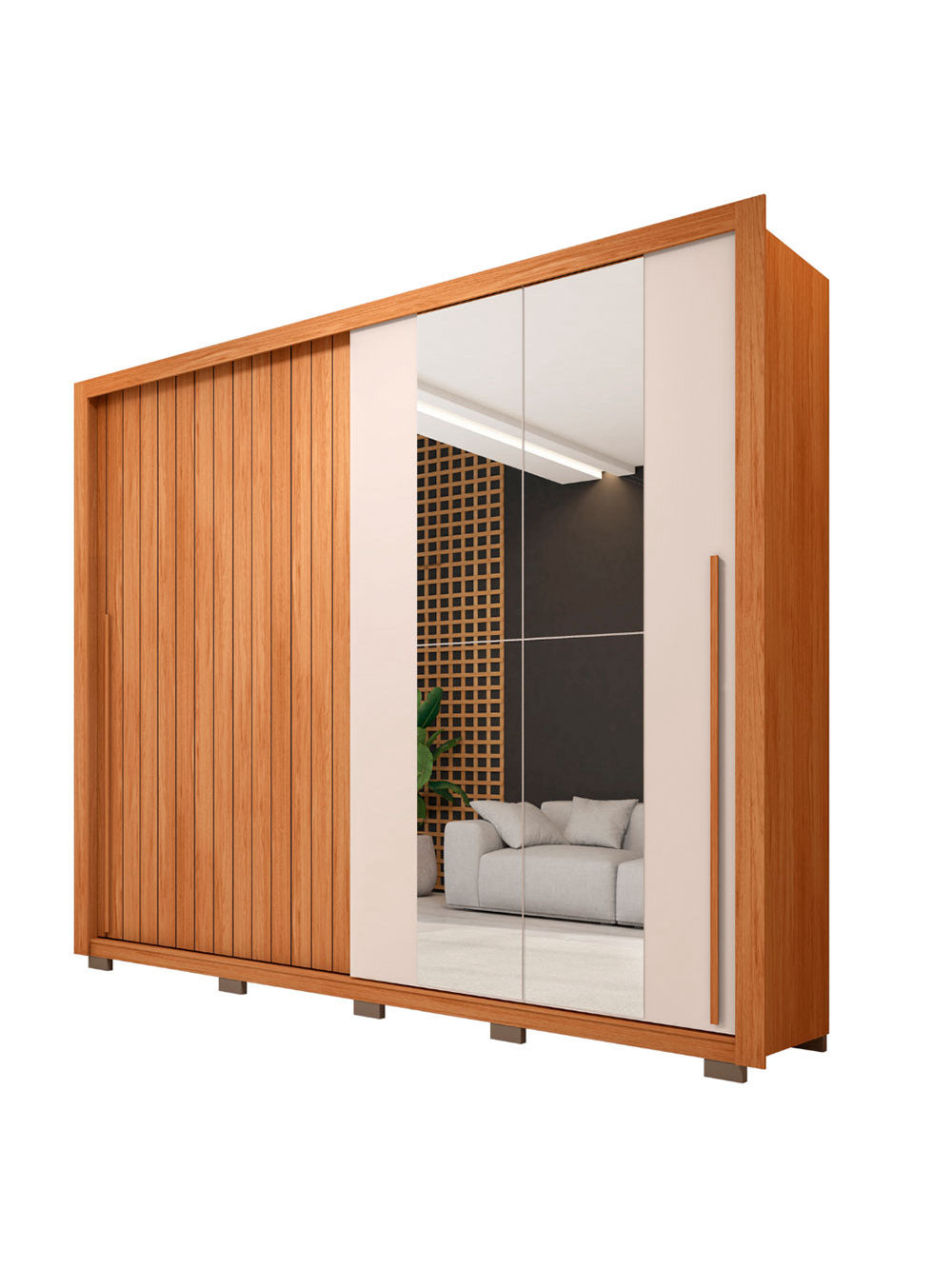 Guarda Roupa Casal Moviment com Espelhos 2 Portas 4 Gavetas Caemmun