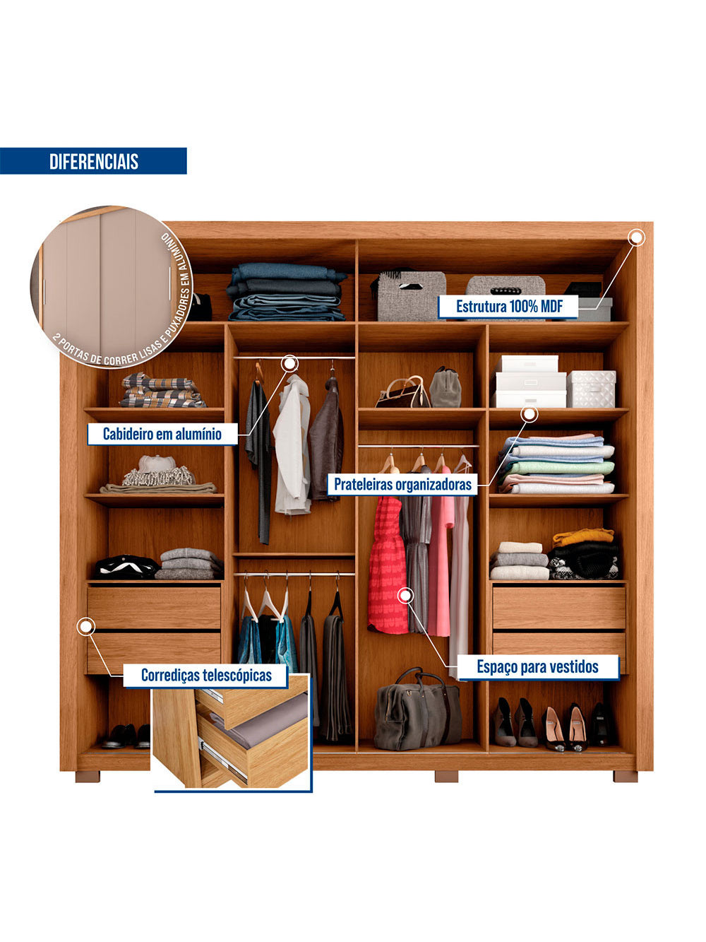 Guarda Roupa Casal Praticus 2 Portas 4 Gavetas Caemmun