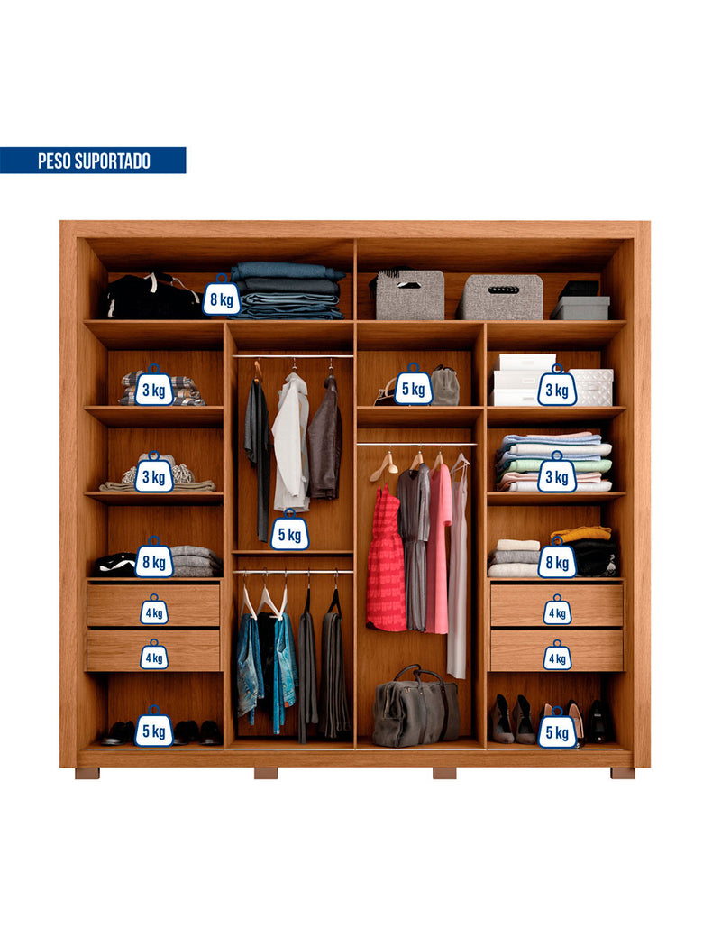 Guarda Roupa Casal Praticus 2 Portas 4 Gavetas Caemmun
