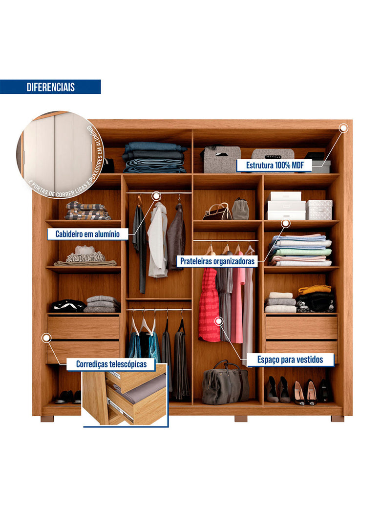 Guarda Roupa Casal Praticus 2 Portas 4 Gavetas Caemmun
