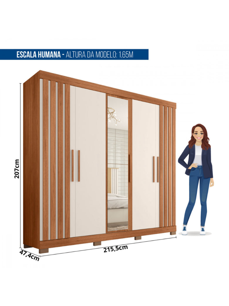 Guarda Roupa Casal Sophia Lux com Espelhos 5 Portas 2 Gavetas Caemmun
