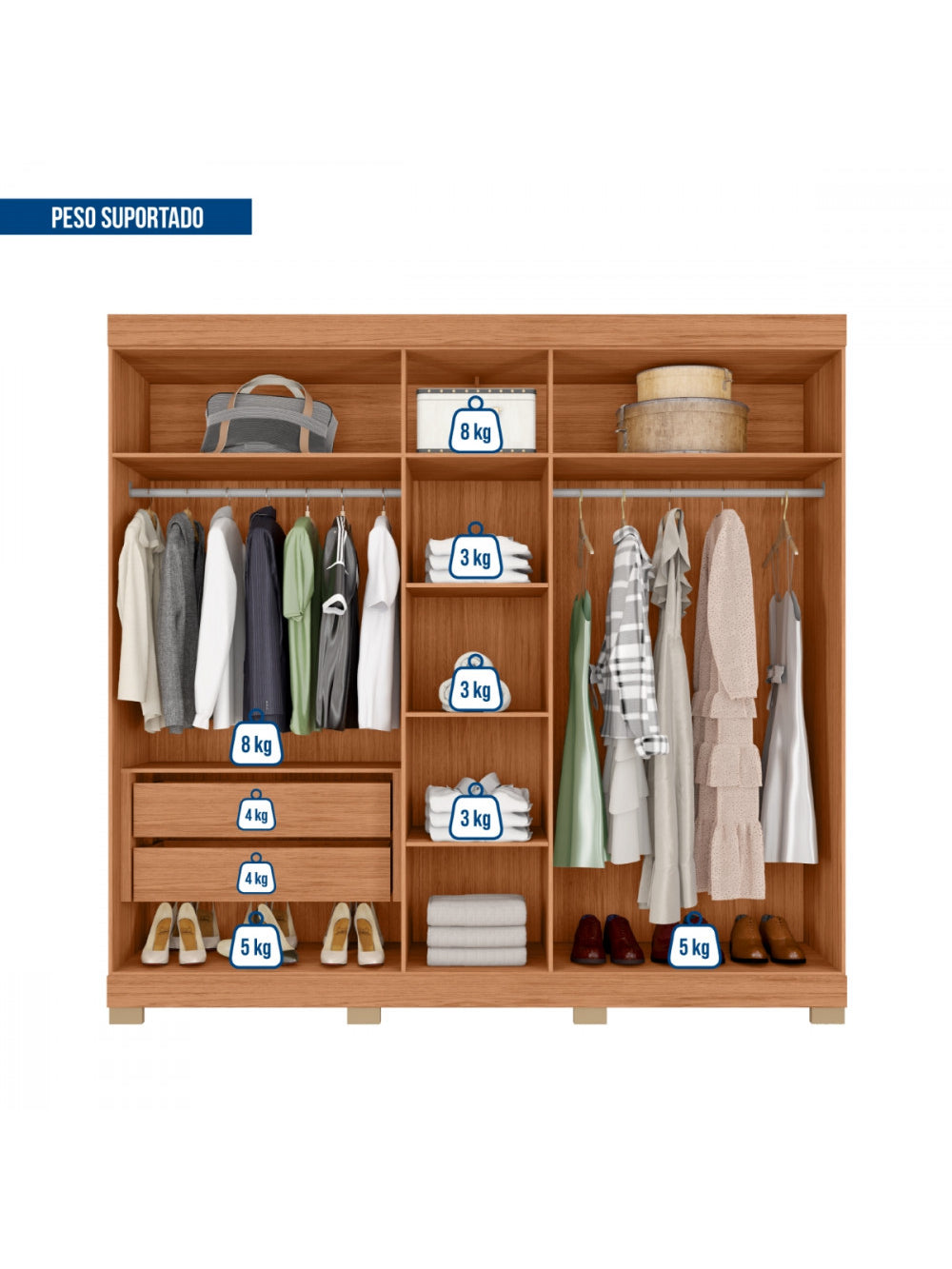 Guarda Roupa Casal Sophia Lux com Espelhos 5 Portas 2 Gavetas Caemmun