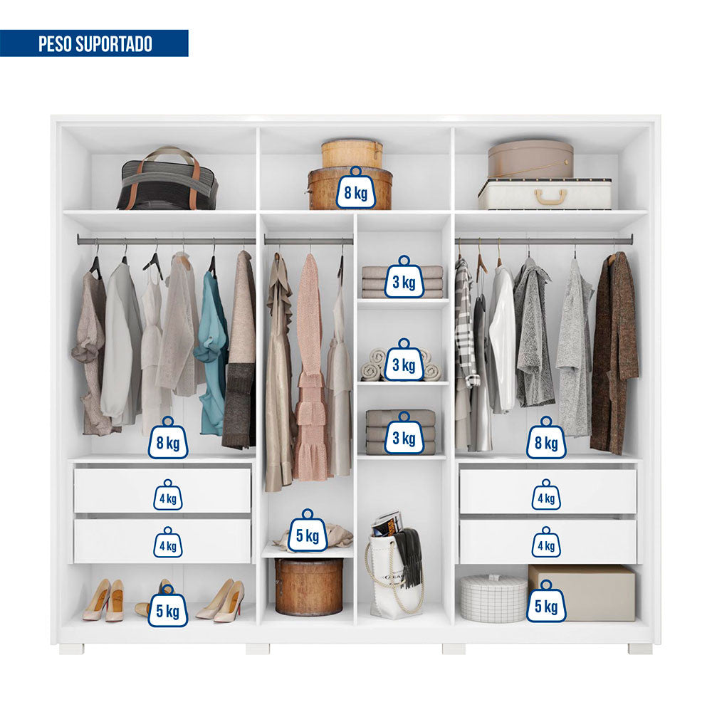 Guarda Roupa Casal Orfeus Ripado 6 Portas 4 Gavetas Caemmun