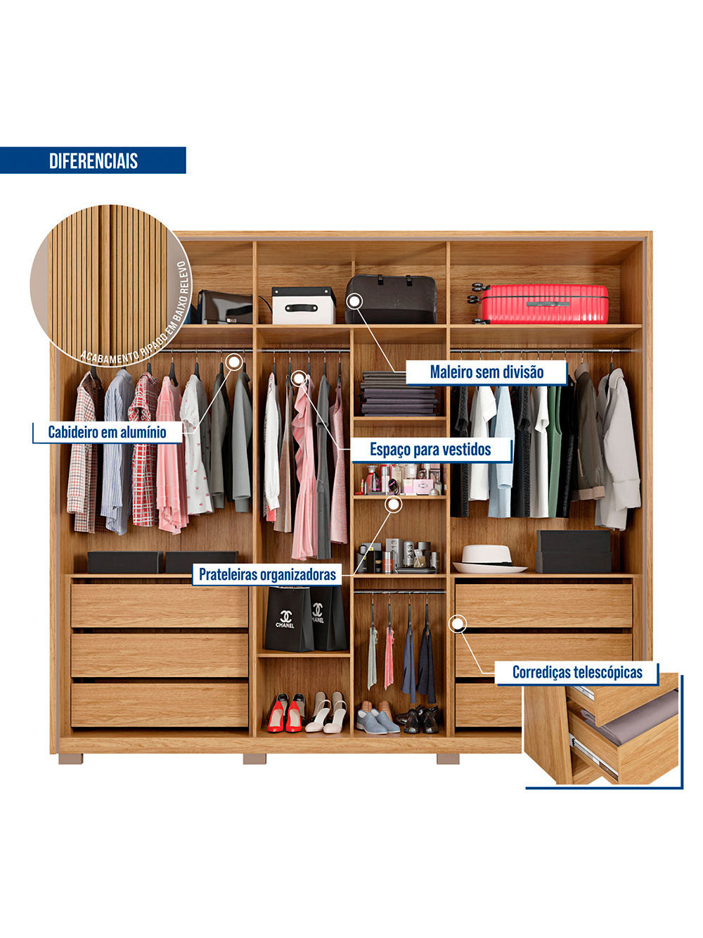 Guarda Roupa Casal Pietrus 6 Portas 6 Gavetas Caemmun