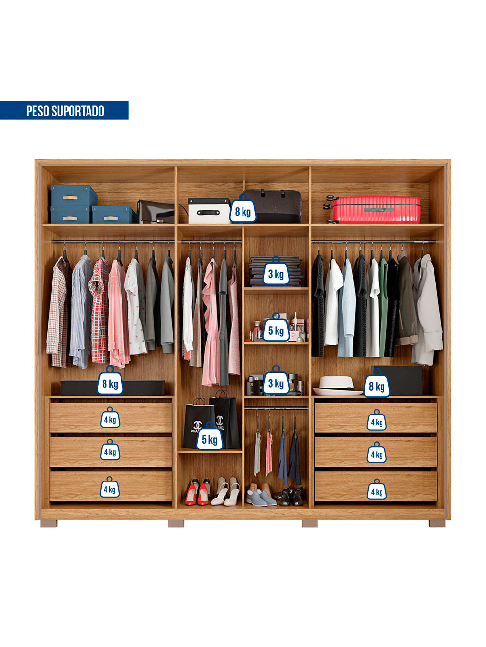 Guarda Roupa Casal Pietrus 6 Portas 6 Gavetas Caemmun