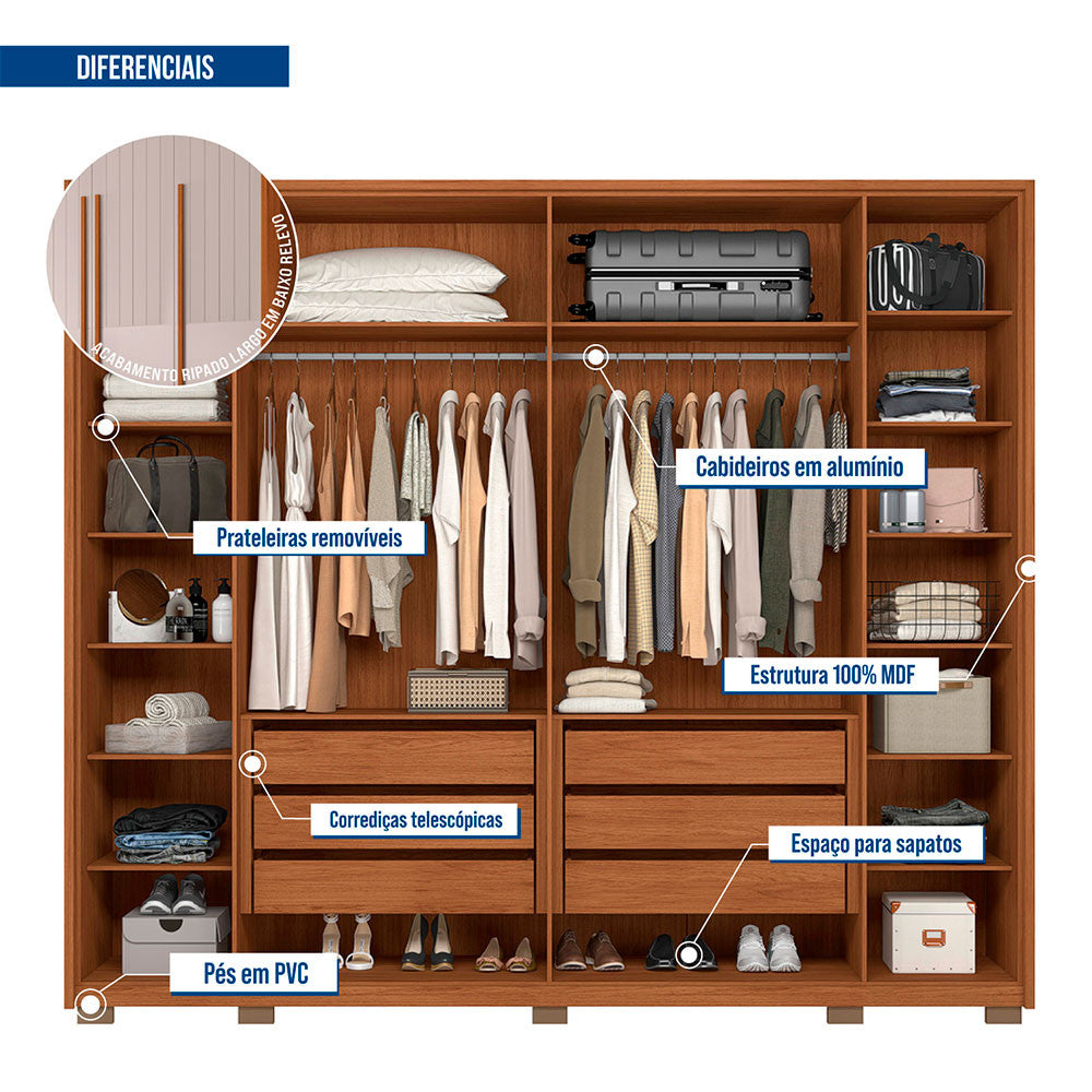 Guarda Roupa Casal Quintus 6 Portas 6 Gavetas Caemmun