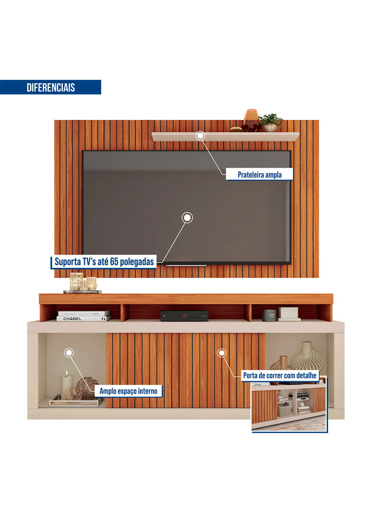 Rack com Painel para TV até 60 Polegadas New Oscar Caemmun