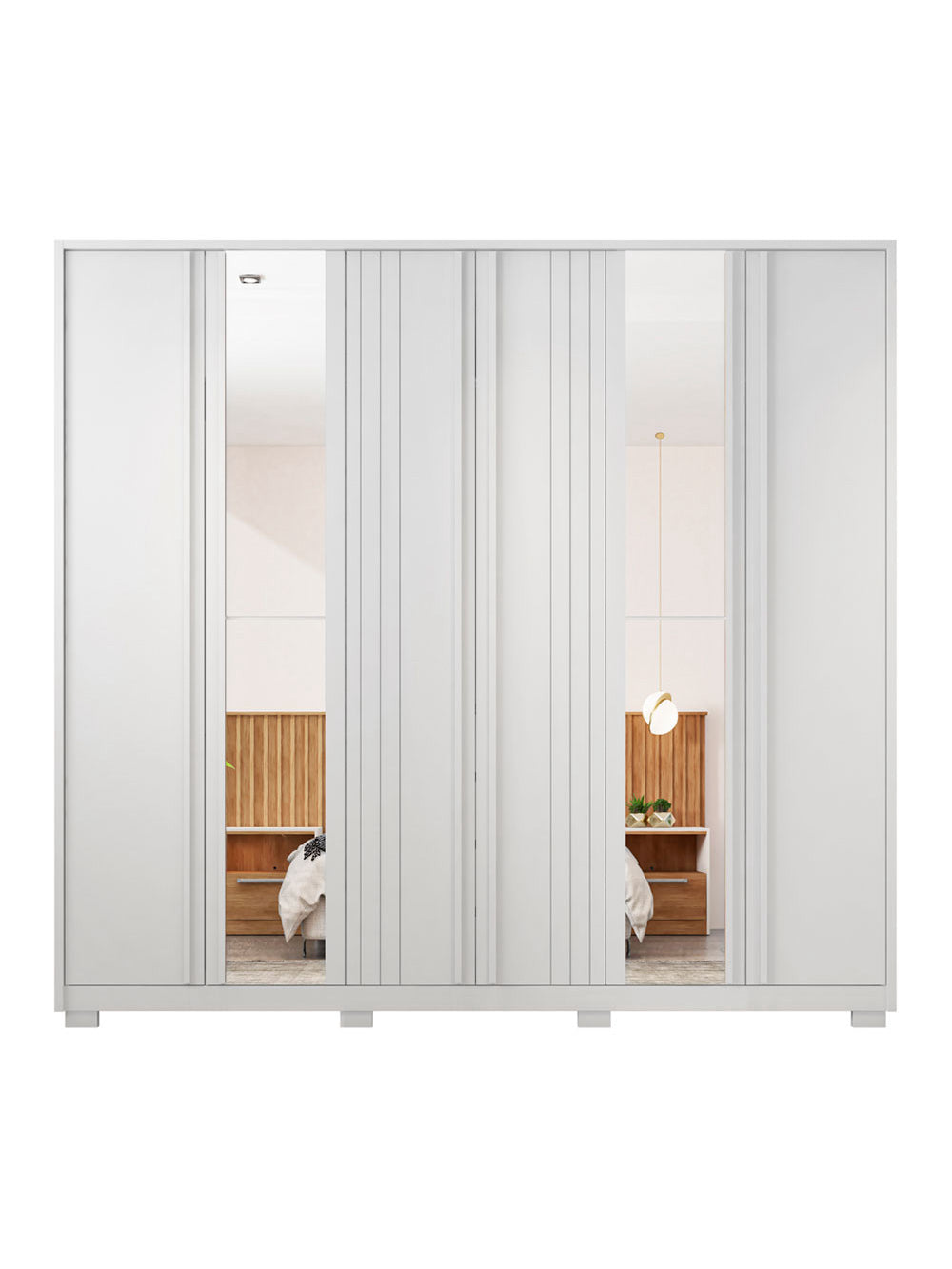 Guarda Roupa Casal Mozart Lux Com Espelhos 6 Portas 4 Gavetas Caemmun - Branco Fosco