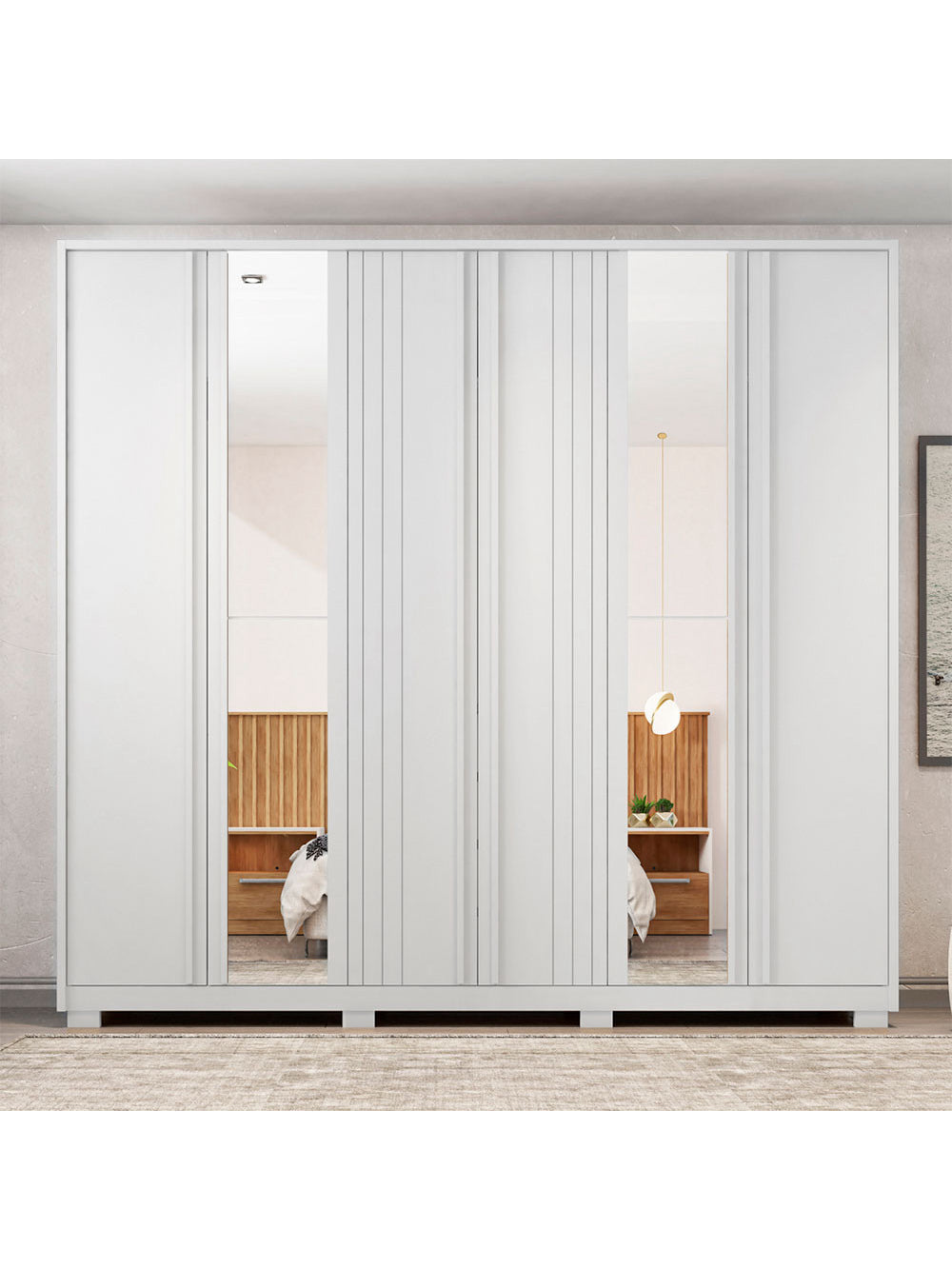Guarda Roupa Casal Mozart Lux Com Espelhos 6 Portas 4 Gavetas Caemmun - Buriti / fendi