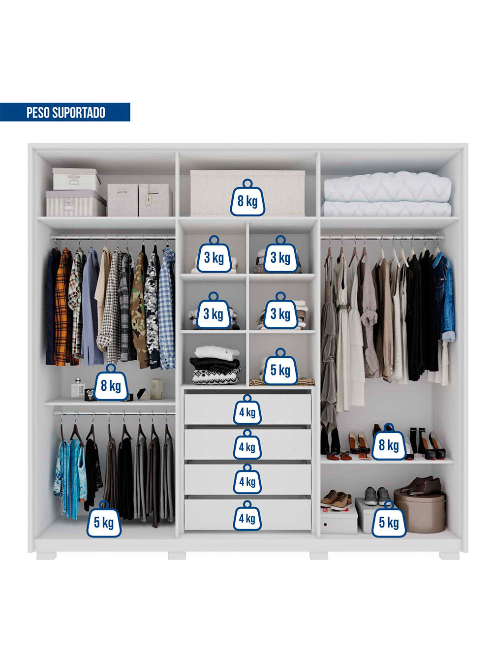 Guarda Roupa Casal Mozart Lux Com Espelhos 6 Portas 4 Gavetas Caemmun