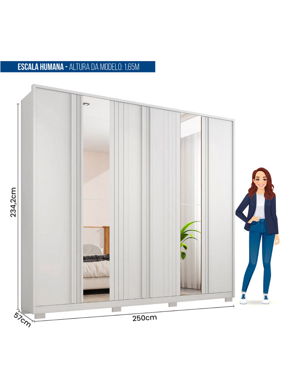 Guarda Roupa Casal Mozart Lux Com Espelhos 6 Portas 4 Gavetas Caemmun