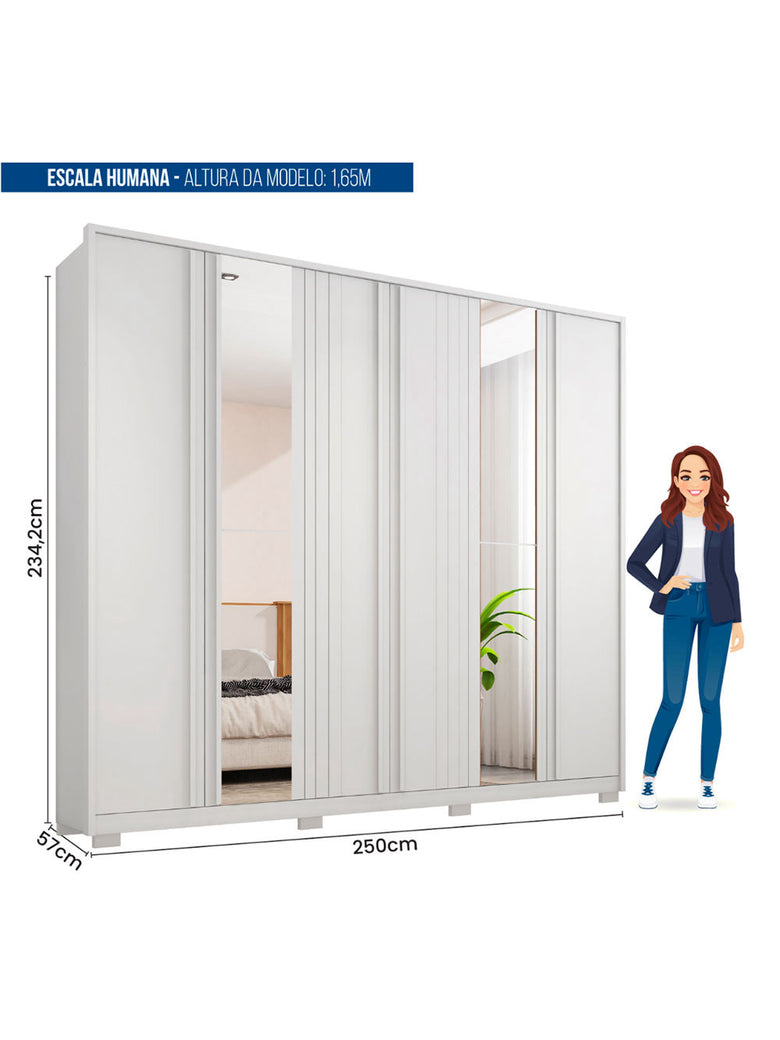 Guarda Roupa Casal Mozart Lux Com Espelhos 6 Portas 4 Gavetas Caemmun